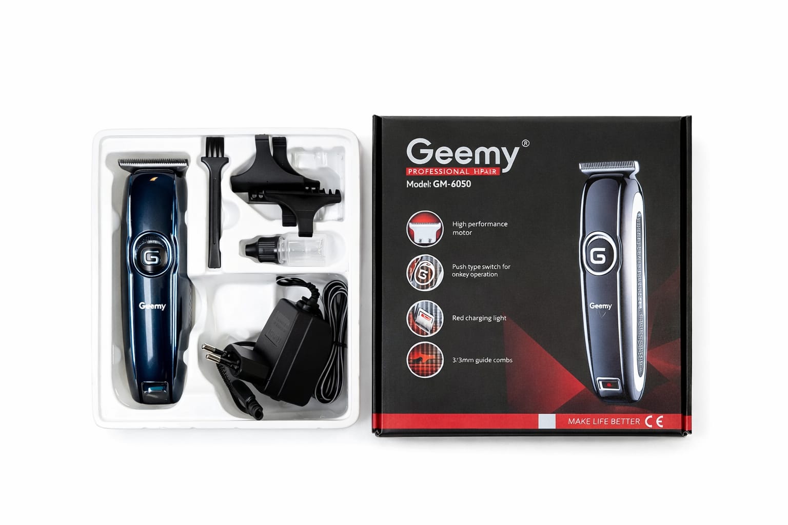 Geemy Profi Haarschneider GM-6050 mit Ladegerät und Zubehör